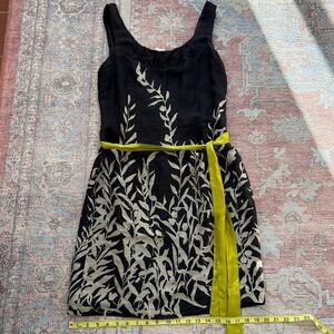 Silk Black and Cream Dress with Yellow Accent